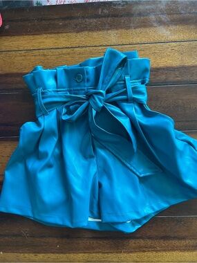 Sincerely Jules Teal Paperbag Tie-Waist Skort